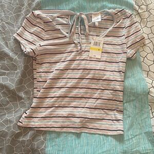 Belle Du Jour Pastel Striped Tie-Back Tee size medium NWT